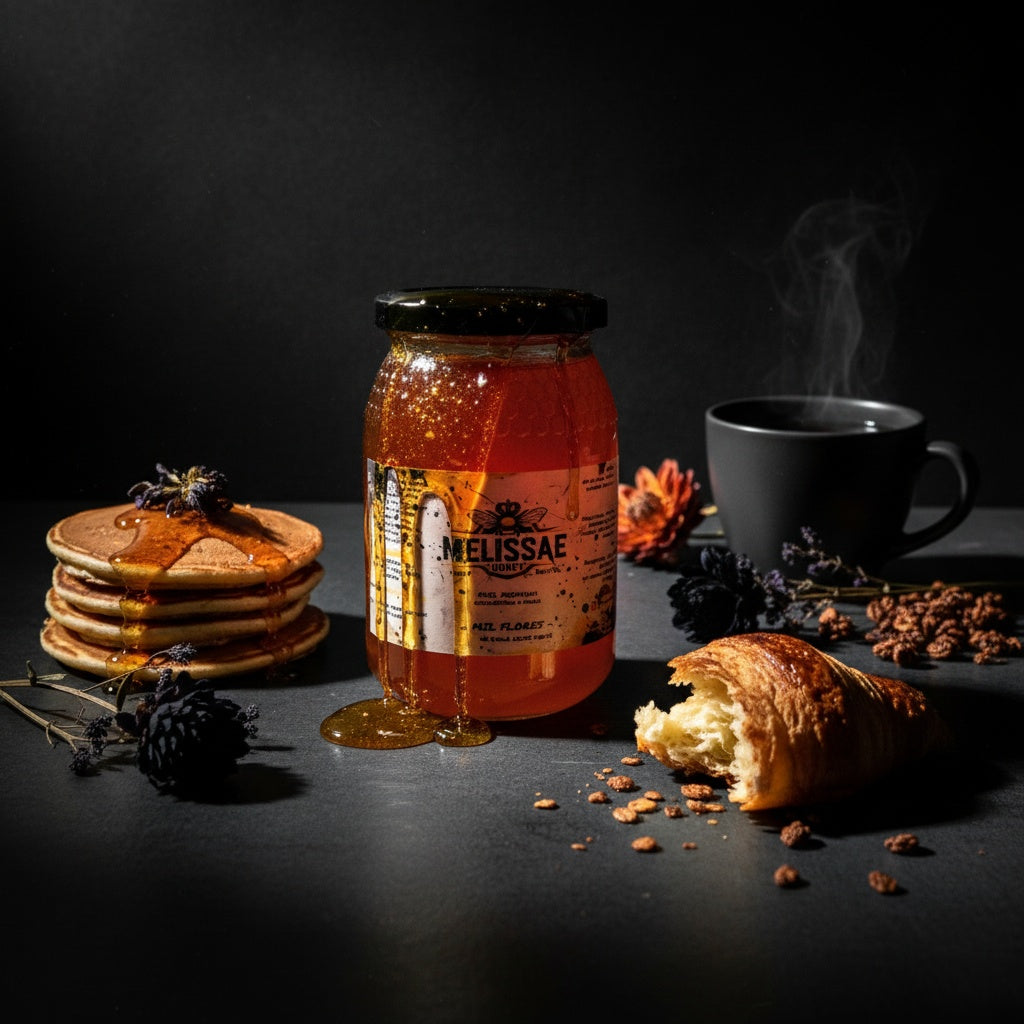 Miel cruda Melissae 500 g, miel pura y natural, sin pasteurizar. Extraída en frío para conservar sus beneficios.