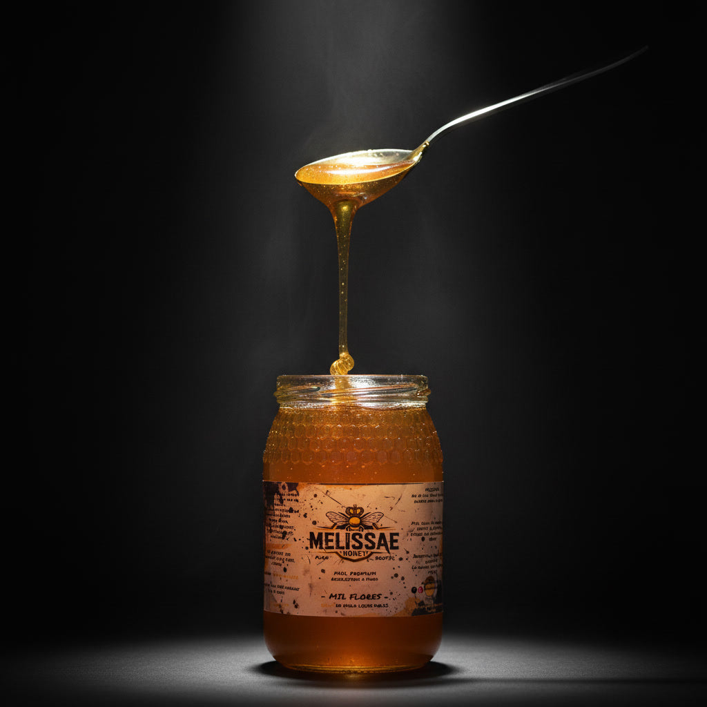 Miel cruda Melissae 500 g, miel pura y natural, sin pasteurizar. Extraída en frío para conservar sus beneficios.