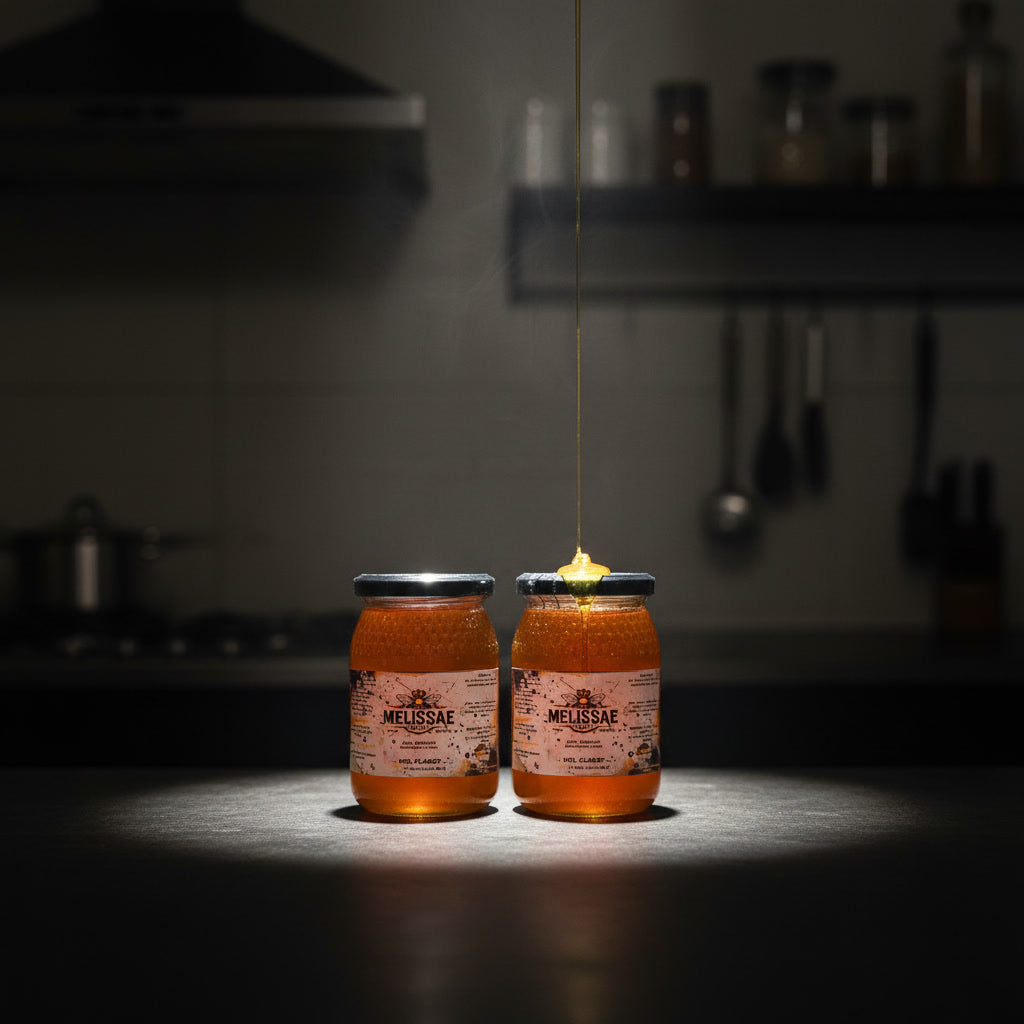 Pack doble 2×500 g de miel cruda Melissae. Miel pura, sin procesar y extraída en frío.