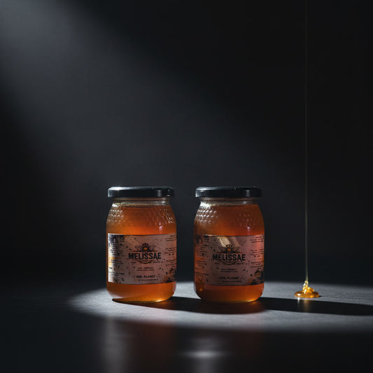 Pack doble 2×500 g de miel cruda Melissae. Miel pura, sin procesar y extraída en frío.